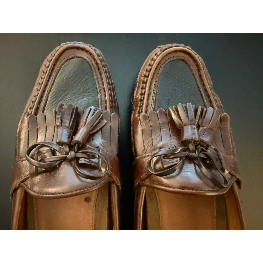 Johnston & Murphy Tasseled Kiltie Loafer Mens‎ 9.5M Black/Brown Leather Slip-On